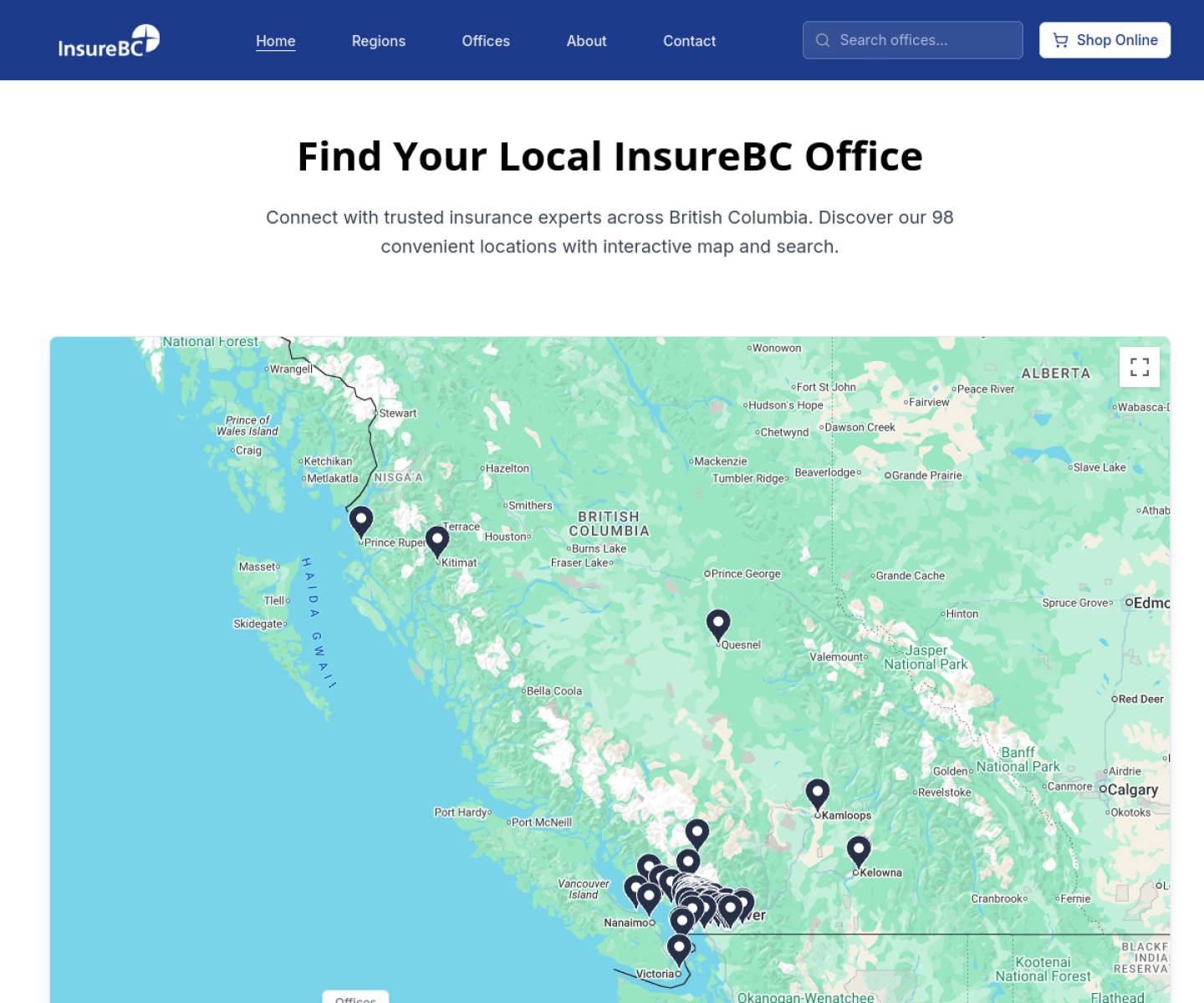 InsureBC: A Custom Office-Finder Web App + Admin Dashboard for 100+ Offices